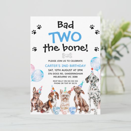 男の子ブルーバッド2骨犬2歳の誕生日 招待状 (スタンド正面)