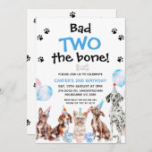 男の子ブルーバッド2骨犬2歳の誕生日 招待状 (正面/裏面)
