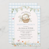 男の子ブルー ネスティングパーティー ネストを準備する ベビーシャワー 招待状 (正面/裏面)