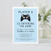 男の子プレーヤー3ビデオゲームベビー/カップルのシャワー 招待状 (スタンド正面)