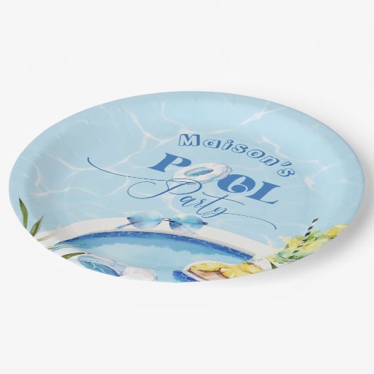 男の子プール誕生日パーティーブルースイミングプール ペーパープレート (アングル)