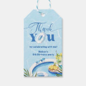 男の子プール誕生日パーティー青いスイミングサンキュー ギフトタグ (正面)