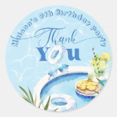 男の子プール誕生日パーティー青いスイミングサンキュー ラウンドシール (正面)