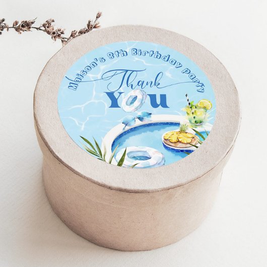 男の子プール誕生日パーティー青いスイミングサンキュー ラウンドシール