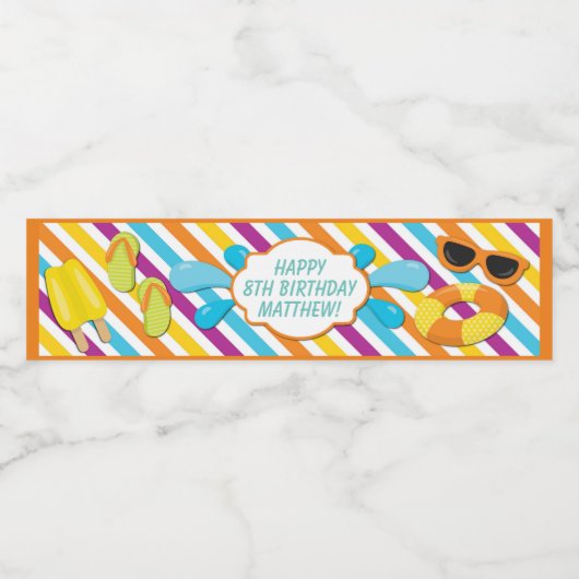 男の子プール誕生日パーティー ペットボトルラベル (シングルラベル)