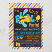 男の子プール誕生日パーティー 招待状 (正面/裏面)