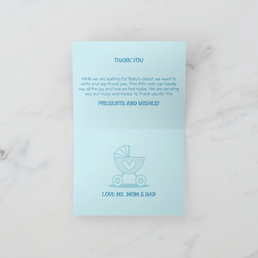 男の子ベイビー　ジェンダー・リビール・パーティー サンキューカード (内部)