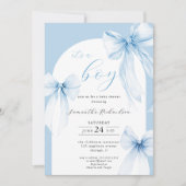 男の子ベビーのダスティブルーコケットが弓だエレガント 招待状 (正面)