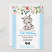 男の子ベビーのヒッポバースデーパーティーの招待 招待状 (正面)