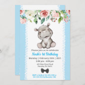 男の子ベビーのヒッポバースデーパーティーの招待 招待状 (正面/裏面)