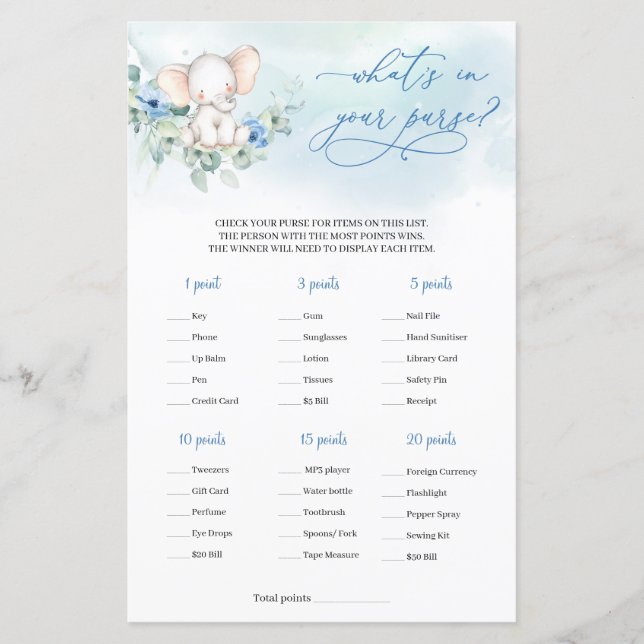 男の子ベビーゾウあなたの財布ゲームの中に何がある (正面)