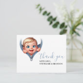 男の子ベビー覗き見ベビシャワー白ありがとう ポストカード (スタンド正面)