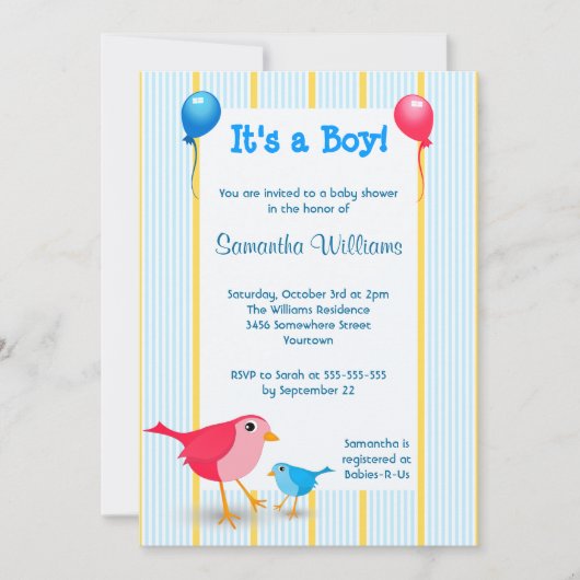 男の子ベビー誕生発表シャワー招待状 招待状 (正面)