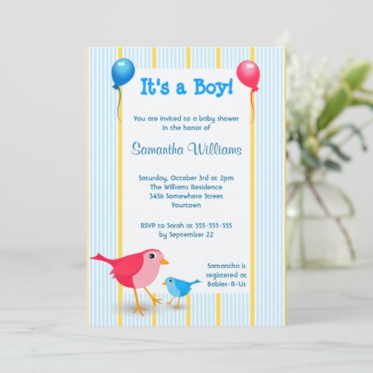 男の子ベビー誕生発表シャワー招待状 招待状 (スタンド正面)