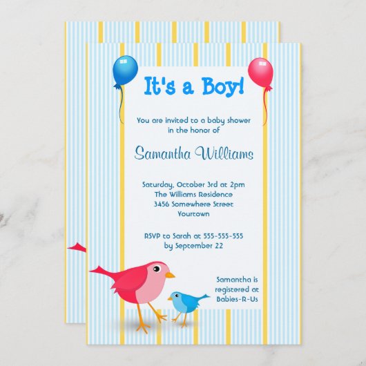 男の子ベビー誕生発表シャワー招待状 招待状 (正面/裏面)