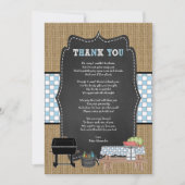 男の子ベビーQありがとうノート詩/ BBQ赤ちゃんシャワー 招待状 (正面)