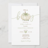 男の子ホワイトクリームカボチャ緑の赤ちゃんシャワー 招待状 (正面)