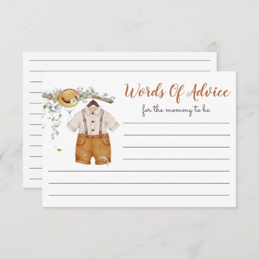 男の子ボホサッカーの言葉アドバイスの赤ちゃんシャワー エンクロージャーカード (正面/裏面)