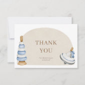 男の子ボホブロックやおもちゃの本でベビー サンキューカード (正面)