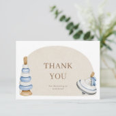 男の子ボホブロックやおもちゃの本でベビー サンキューカード (スタンド正面)