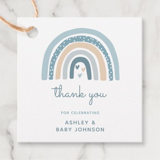 男の子ボホ虹の赤ちゃんシャワーありがとう フェイバータグ (正面)