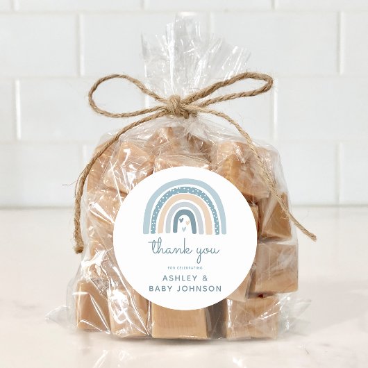 男の子ボホ虹の赤ちゃんシャワーありがとう ラウンドシール