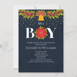 男の子ポインセチアのベルクリスマスベビーシャワー 招待状