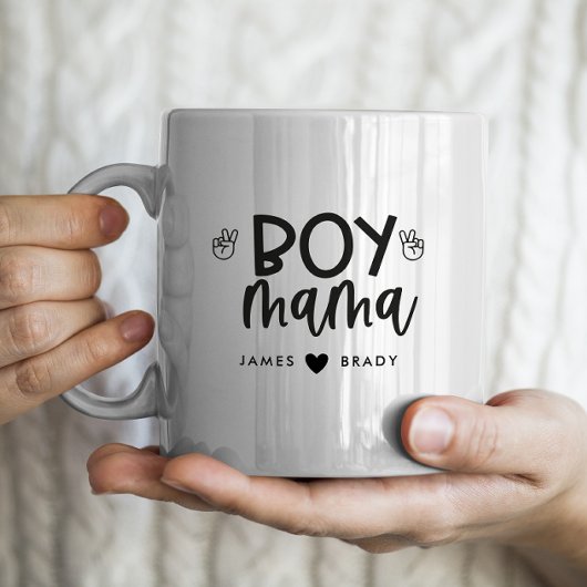 "男の子ママ"パーソナライズされた母の日2の子供の名前 コーヒーマグカップ