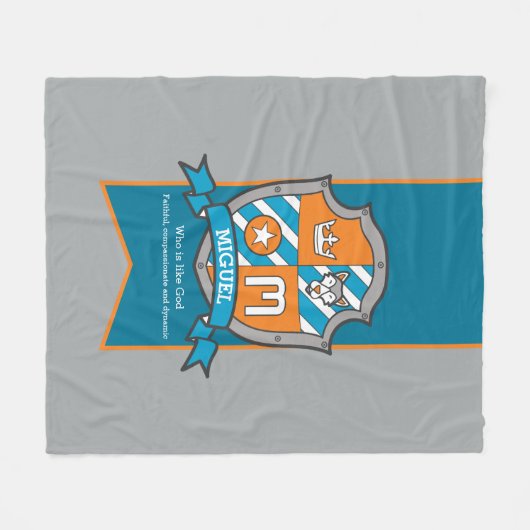 男の子ミゲルまたは手紙Mの名前は灰色のオレンジを意味する フリースブランケット (正面(横))