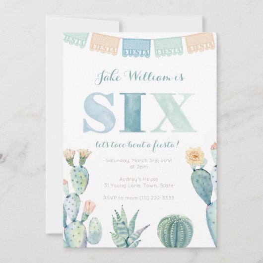 男の子メキシコのフィエスタカッティ6th誕生日パーティー 招待状 (正面)