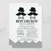 男の子モダン小さな男の口ひつ双子赤ちゃんシャワー 招待状 (正面/裏面)