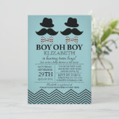 男の子モダン小さな男の口ひつ双子赤ちゃんシャワー 招待状 (スタンド正面)