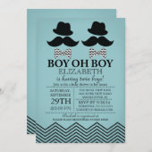 男の子モダン小さな男の口ひつ双子赤ちゃんシャワー 招待状 (正面/裏面)