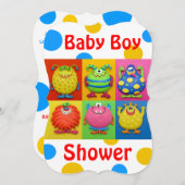 男の子モンスターのベビーシャワー 招待状 (正面/裏面)