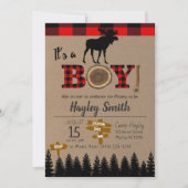 男の子モースのフランネルのプライド赤ちゃんシャワー 招待状 (正面)