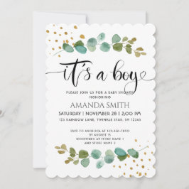 男の子ユーカリエレガントプスベイビーシャワー 招待状