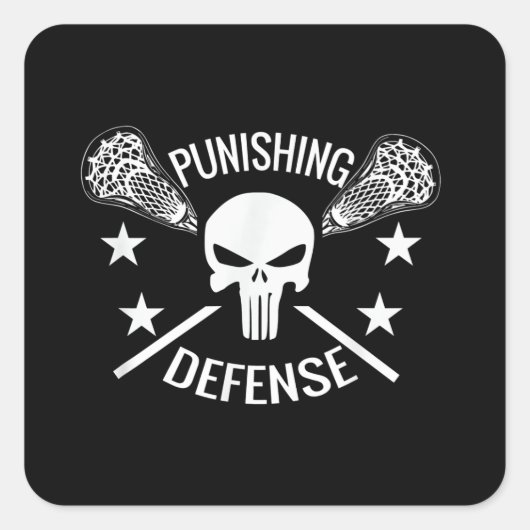 男の子ラクロススカルとスティックギフト スクエアシール (正面)