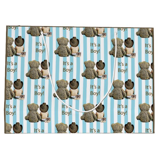 男の子リーカウボーイベビーでテディベア ラージペーパーバッグ (裏面)