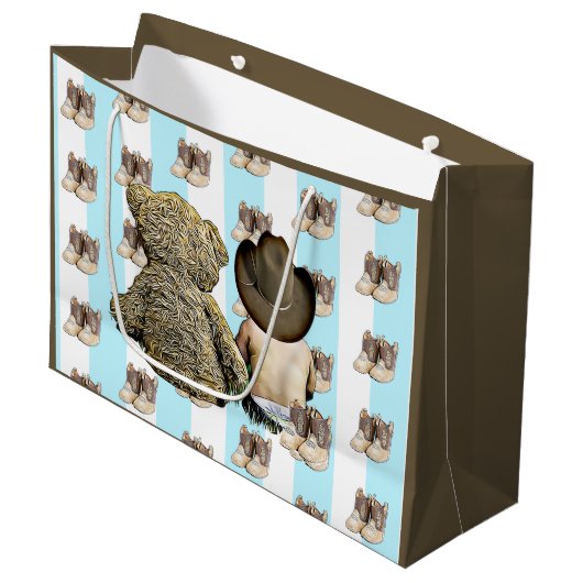 男の子リーカウボーイベビーでテディベア ラージペーパーバッグ (正面アングル)