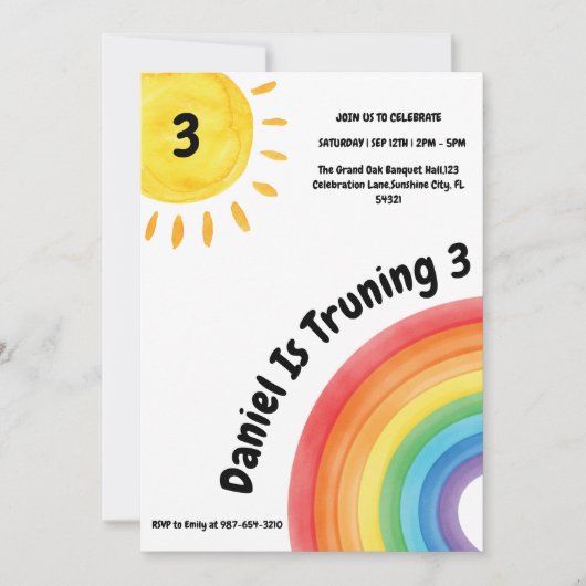 男の子レインボー3rdバースデーパーティー 招待状 (正面)
