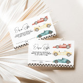 男の子レトロレースカーベビーシャワーおむつラッフルエンクロ エンクロージャーカード