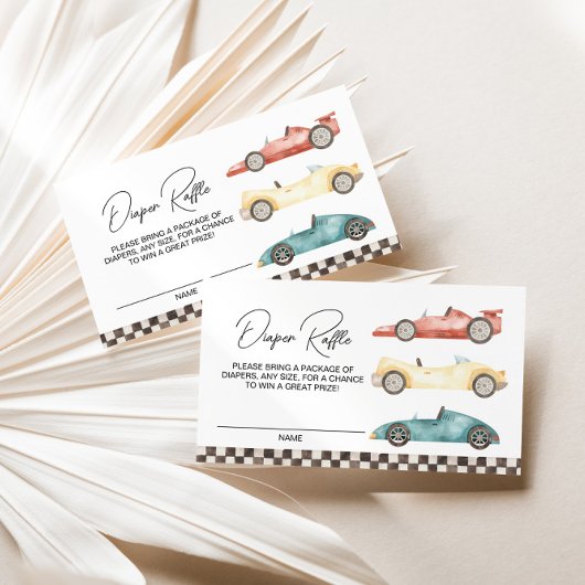 男の子レトロレースカーベビーシャワーおむつラッフルエンクロ エンクロージャーカード