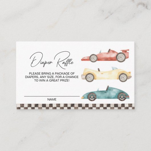 男の子レトロレースカーベビーシャワーおむつラッフルエンクロ エンクロージャーカード (正面)