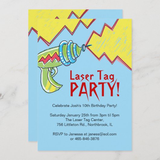 男の子レーザーのラベルのパーティの招待状 招待状 (正面/裏面)