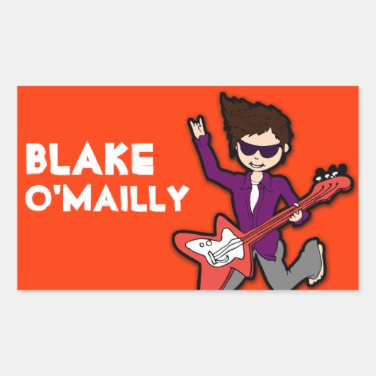 男の子ロックスターダークヘア名レッドidラベルシール 長方形シール (正面)