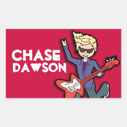 男の子ロックスターブロンド名レッドidラベルシール 長方形シール (正面)