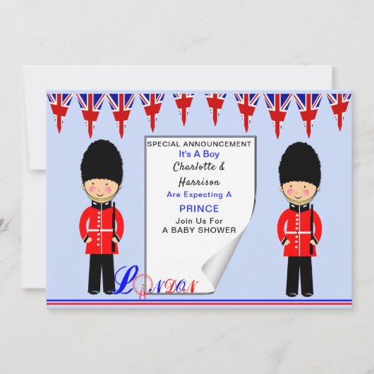 男の子ロンドンの王王室の子テーマの赤ちゃんシャワー 招待状 (正面)