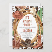 男の子ロープ私の最初のロデオカウボーイ1st誕生日 招待状 (正面)
