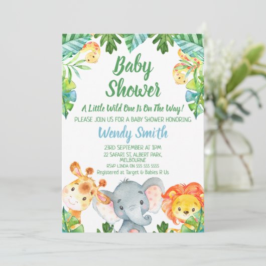 男の子ワイルドワンサファリアニマルベビシャワー 招待状 (スタンド正面)