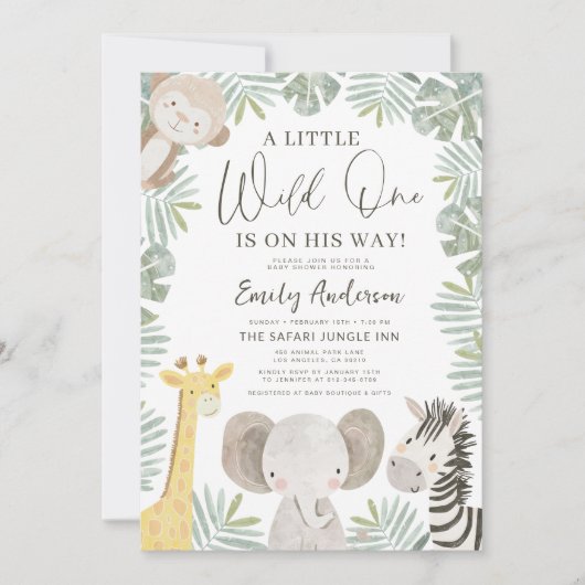 男の子ワイルドワンサファリアニマルベビシャワー 招待状 (正面)